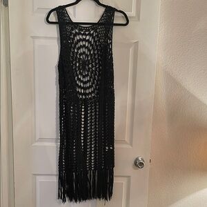 Black Crochet Fringe Cardigan